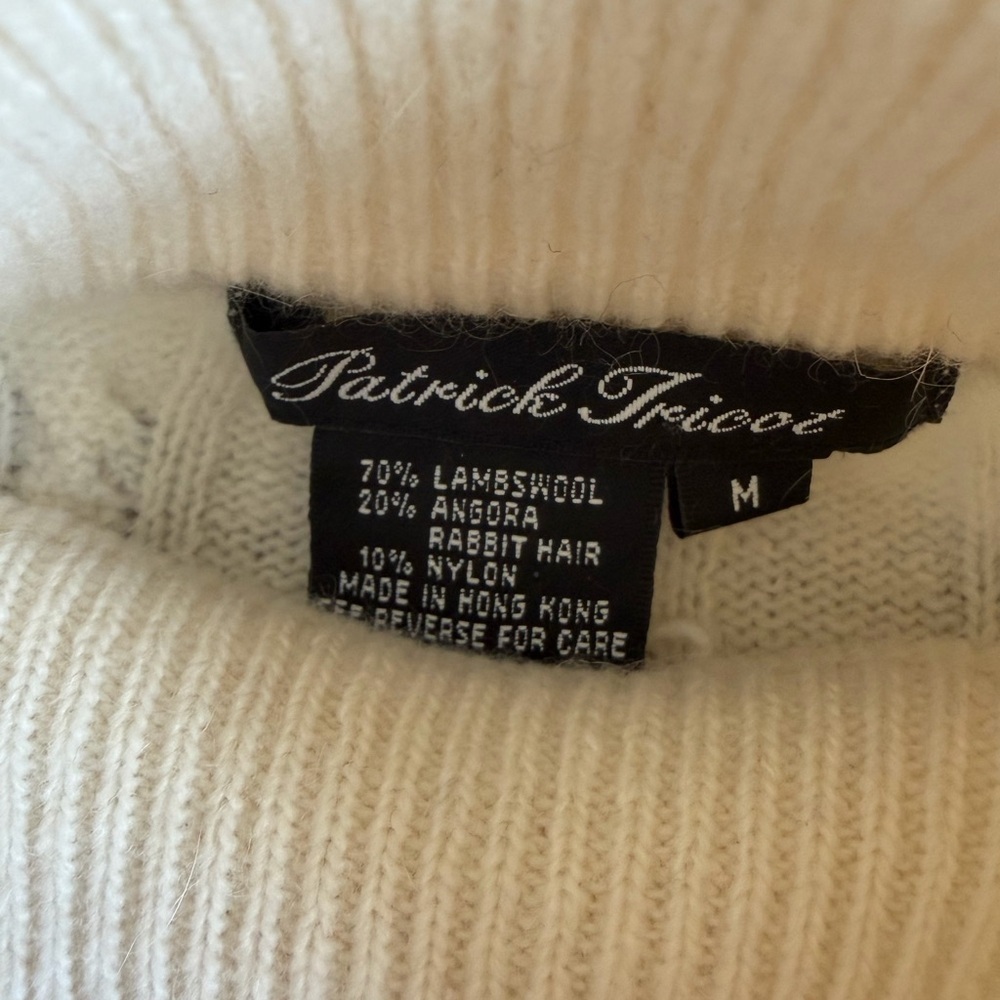 Vintage Cream Cable Knit Mock Neck Wool Sweater sz M - Picture 2 of 5